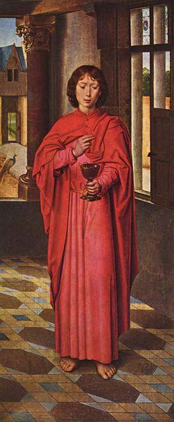 Hans Memling Marienaltar des Sir John Donne of Kidwelly, rechter Flugel: Evangelist Johannes oil painting image